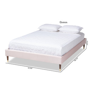 Baxton Studio Volden Glam And Luxe Light Pink Velvet Fabric Upholstered Full Size Wood Platform Bed Frame With Gold-Tone Leg Tips