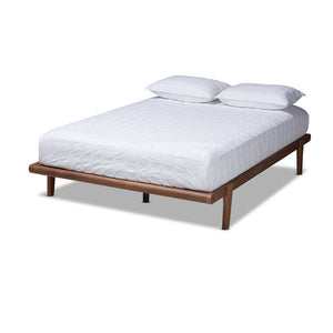 Baxton Studio Kaia Mid-Century Modern Walnut Brown Finished Wood Queen Size Platform Bed Frame