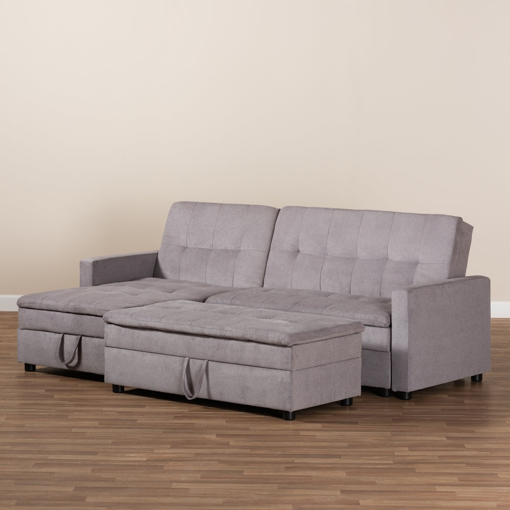 Baxton Studio Noa Modern And Contemporary Light Grey Fabric Upholstered Left Facing Storage Sectional Sleeper Sofa With Ottoman