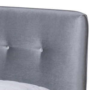 Baxton Studio Ingrid Glam And Luxe Silver Grey Velvet Fabric Upholstered Queen Size Platform Bed