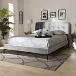 Load image into Gallery viewer, BAXTON STUDIO INGRID GLAM AND LUXE SILVER GREY VELVET FABRIC UPHOLSTERED QUEEN SIZE PLATFORM BED
