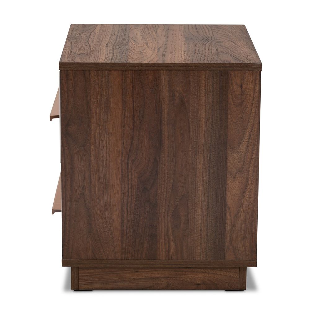 Baxton Studio Mette Mid-Century Modern Two-Tone White And Walnut Finished 2-Drawer Wood Nightstand