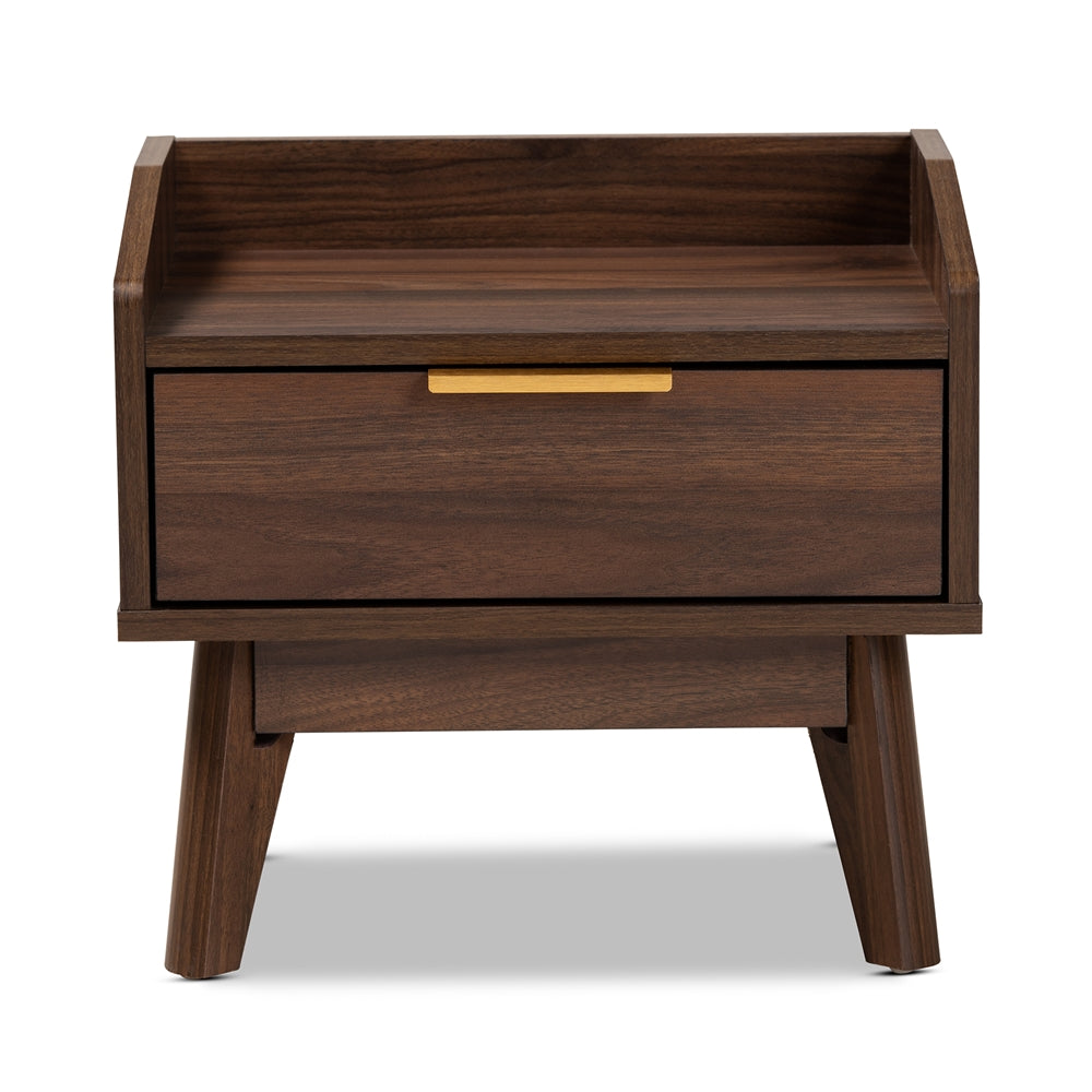 Baxton Studio Lena Mid-Century Modern Walnut Brown Finished 1-Drawer Wood Nightstand