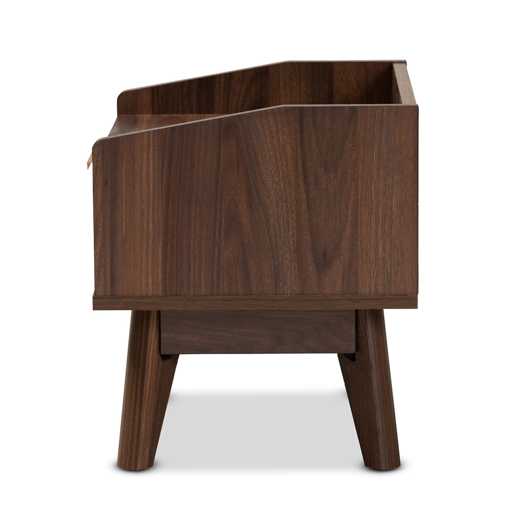 Baxton Studio Lena Mid-Century Modern Walnut Brown Finished 1-Drawer Wood Nightstand