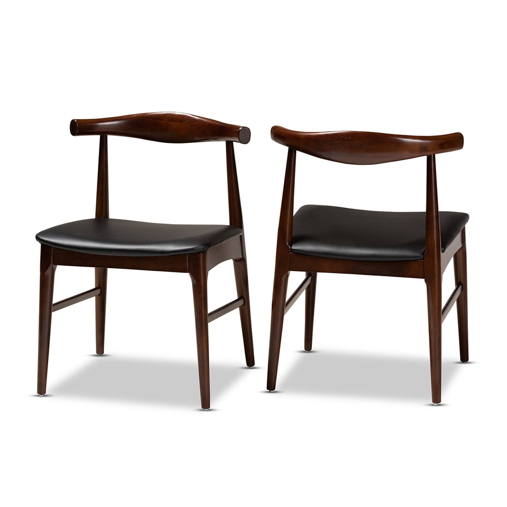 Baxton Studio Eira Mid-Century Modern Black Faux Leather Upholstered Walnut Finished Wood Dining Chair Set Of 2