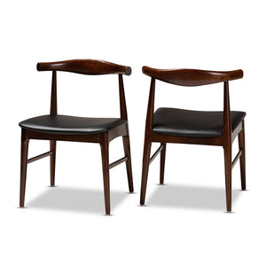 Baxton Studio Eira Mid-Century Modern Black Faux Leather Upholstered Walnut Finished Wood Dining Chair Set Of 2