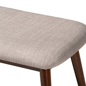 Baxton Studio Flora Mid-Century Modern Light Grey Fabric Upholstered Walnut Finished Wood Dining Bench