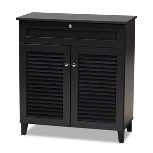 Baxton Studio Coolidge Modern and Contemporary Finished 4-Shelf Wood Shoe Storage Cabinet with Drawer