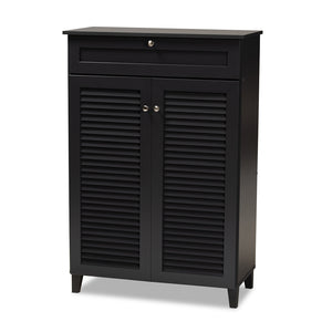 Baxton Studio Coolidge Modern and Contemporary Finished 5-Shelf Wood Shoe Storage Cabinet with Drawer