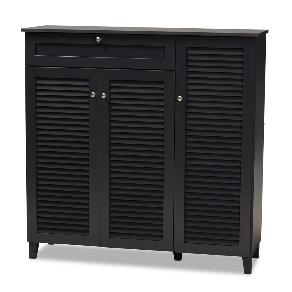 Baxton Studio Coolidge Modern and Contemporary Finished 11-Shelf Wood Shoe Storage Cabinet with Drawer