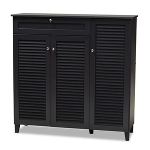 Baxton Studio Coolidge Modern and Contemporary Finished 11-Shelf Wood Shoe Storage Cabinet with Drawer