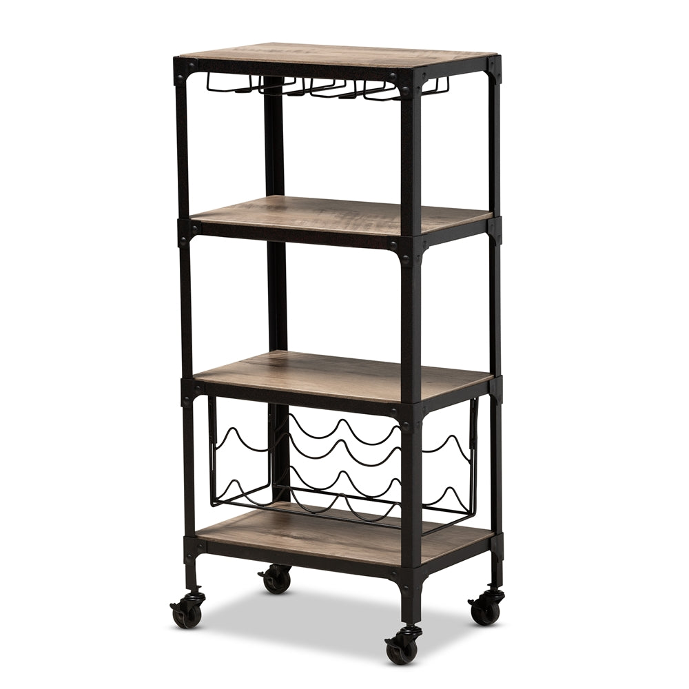 Baxton Studio Swanson Rustic Industrial Style Antique Textured Metal Distressed Finished Wood Mobile Kitchen Bar Wine Cart