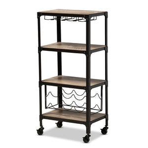 Baxton Studio Swanson Rustic Industrial Style Antique Textured Metal Distressed Finished Wood Mobile Kitchen Bar Wine Cart