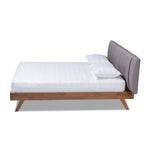 Load image into Gallery viewer, Baxton Studio Brita Mid-Century Modern Grey Fabric Upholstered Walnut Finished Wood King Size Bed
