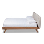 Load image into Gallery viewer, Baxton Studio Brita Mid-Century Modern Light Beige Fabric Upholstered Walnut Finished Wood King Size Bed
