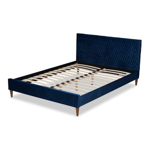 Baxton Studio Frida Glam And Luxe Royal Blue Velvet Fabric Upholstered Queen Size Bed