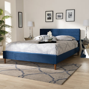 BAXTON STUDIO FRIDA GLAM AND LUXE ROYAL BLUE VELVET FABRIC UPHOLSTERED FULL SIZE BED