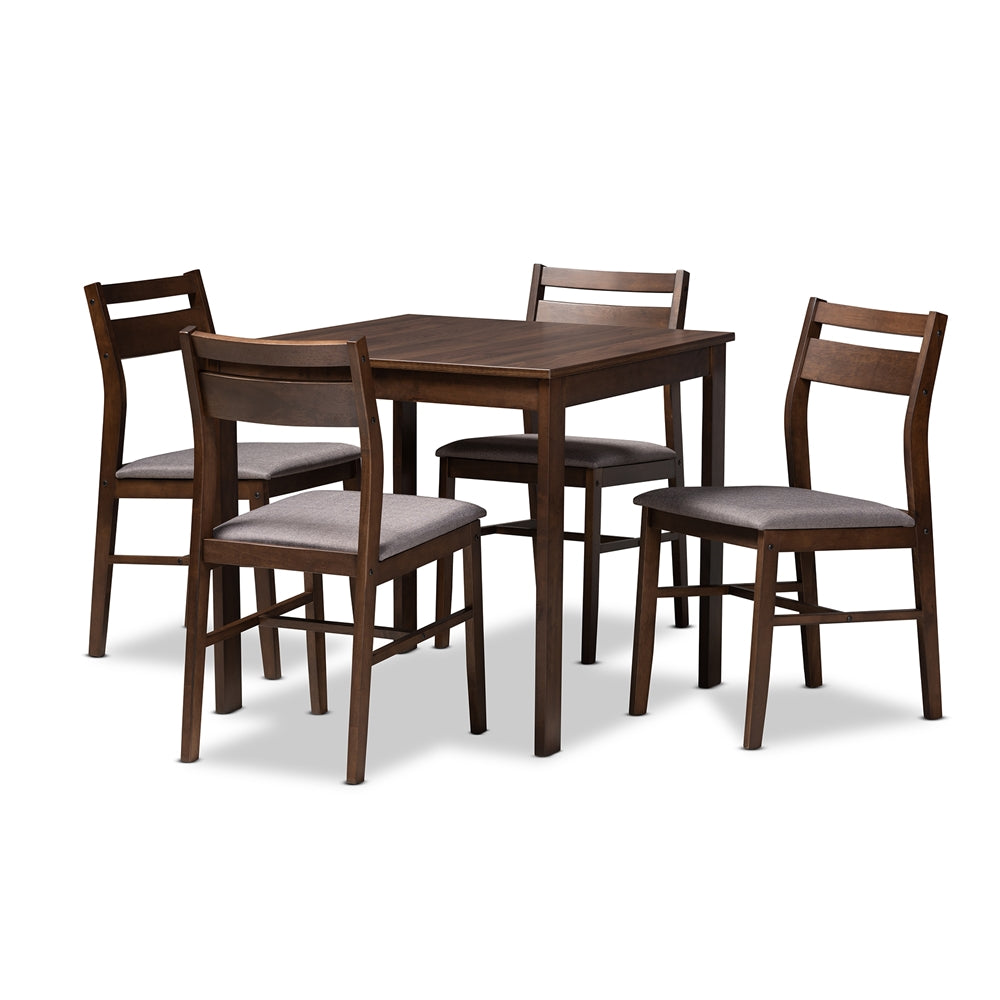 Baxton Studio Lovy Modern And Contemporary Gray Fabric Upholstered Dark Walnut-Finished 5-Piece Wood Dining Set