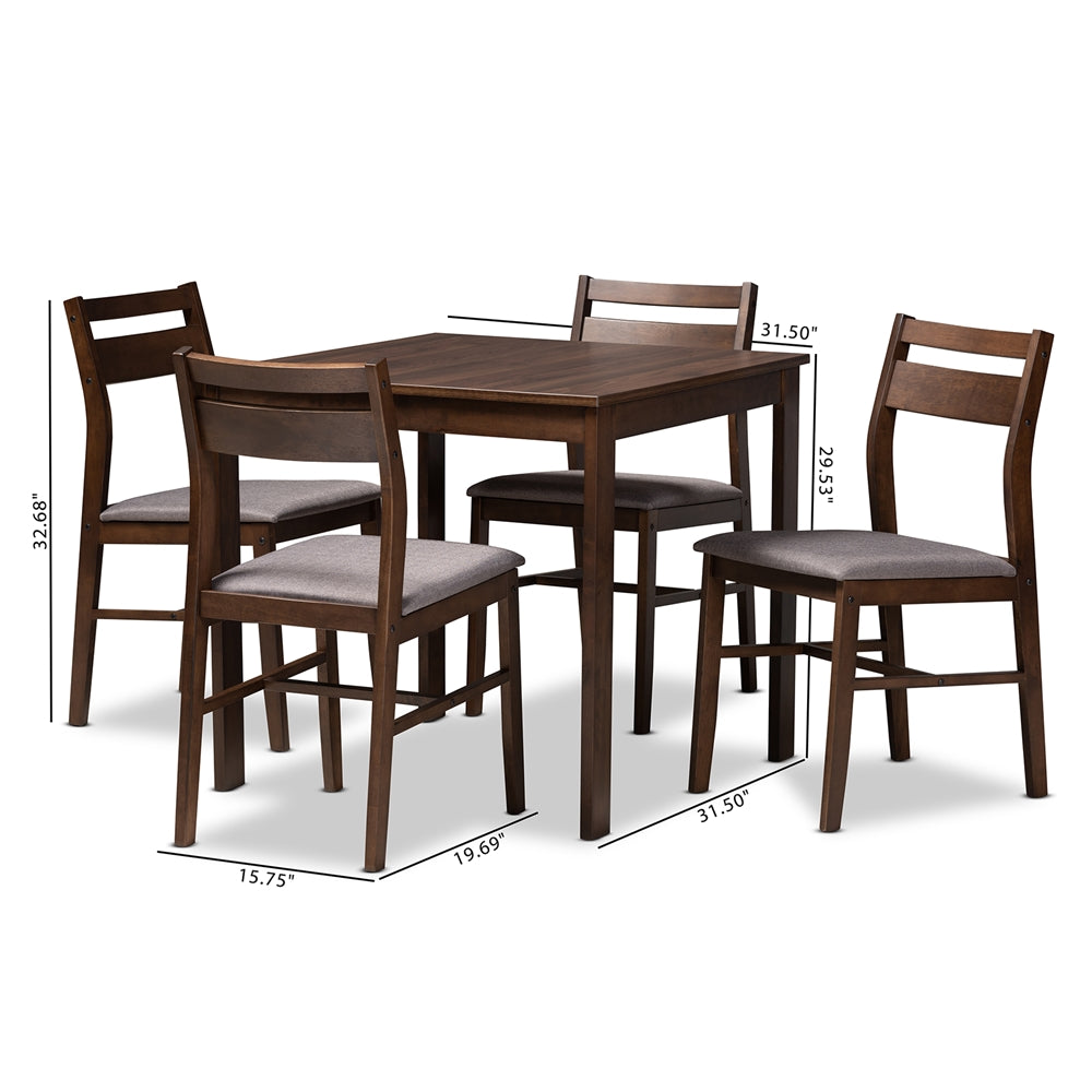 Baxton Studio Lovy Modern And Contemporary Gray Fabric Upholstered Dark Walnut-Finished 5-Piece Wood Dining Set