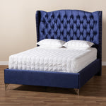 Load image into Gallery viewer, Baxton Studio Hanne Glam And Luxe Purple Blue Velvet Fabric Upholstered King Size Wingback Bed
