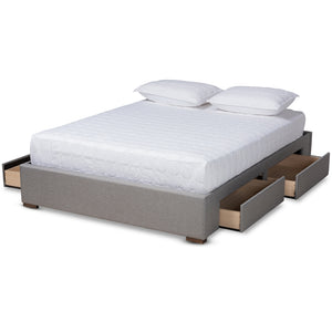 Baxton Studio Leni Modern And Contemporary Light Grey Fabric Upholstered 4-Drawer King Size Platform Storage Bed Frame