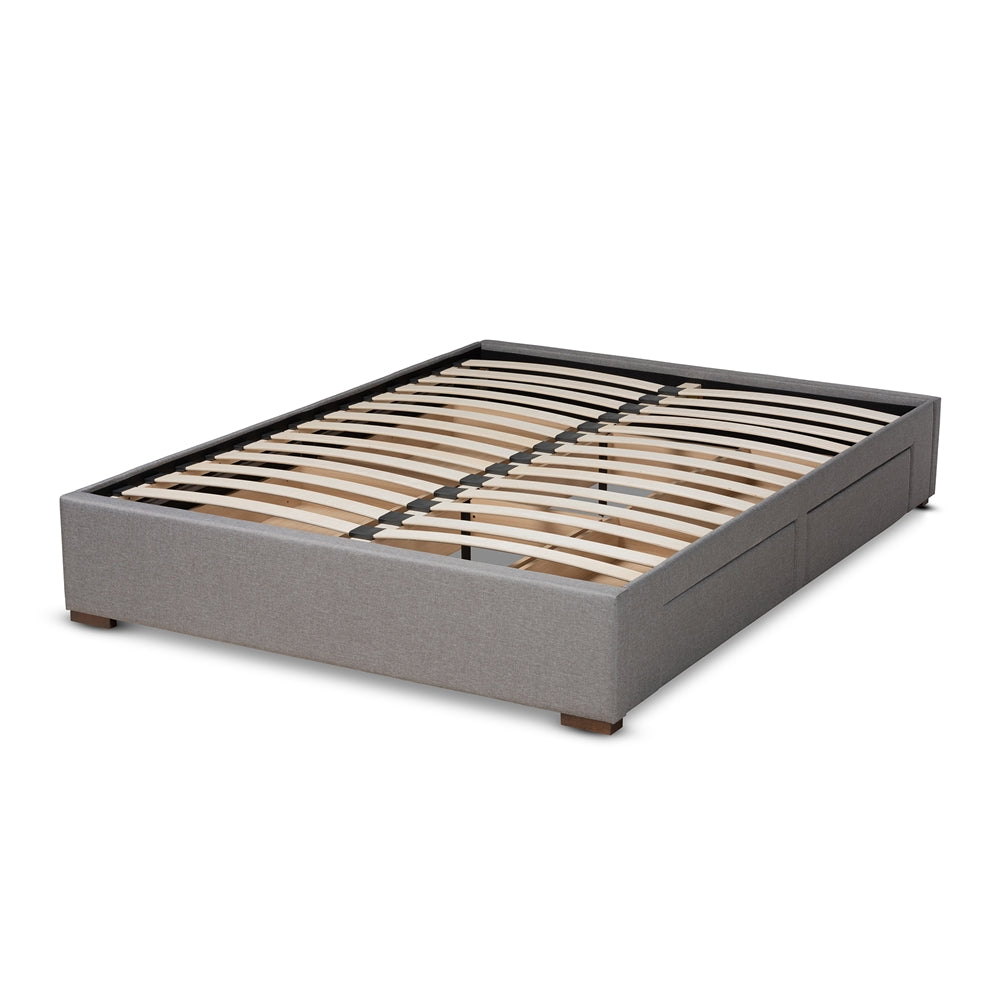 Baxton Studio Leni Modern And Contemporary Light Grey Fabric Upholstered 4-Drawer King Size Platform Storage Bed Frame