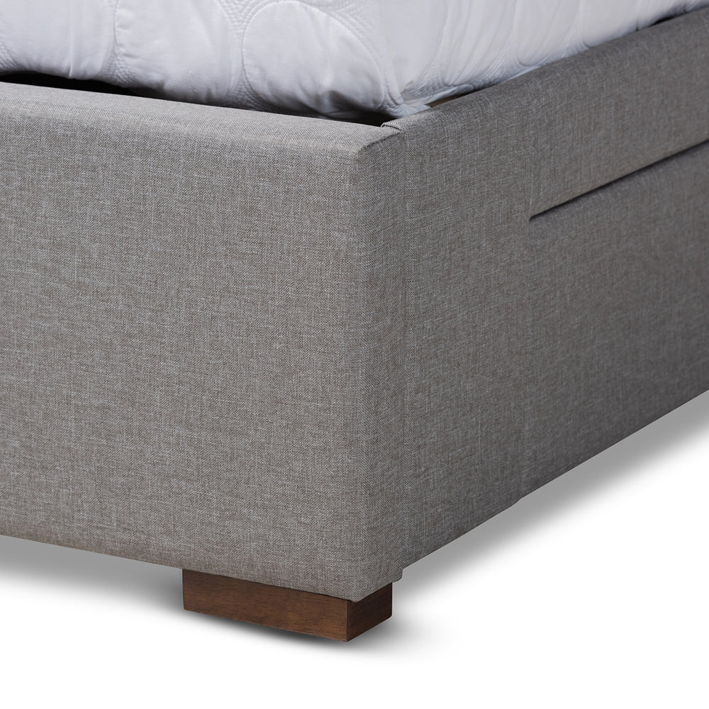 Baxton Studio Leni Modern And Contemporary Light Grey Fabric Upholstered 4-Drawer Queen Size Platform Storage Bed Frame