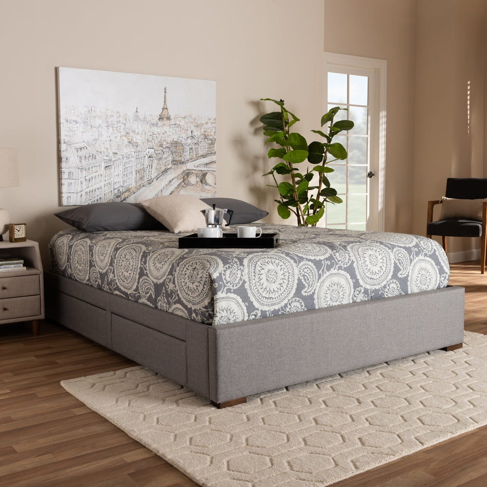 Baxton Studio Leni Modern And Contemporary Light Grey Fabric Upholstered 4-Drawer King Size Platform Storage Bed Frame