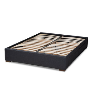 Baxton Studio Leni Modern And Contemporary Dark Grey Fabric Upholstered 4-Drawer Queen Size Platform Storage Bed Frame