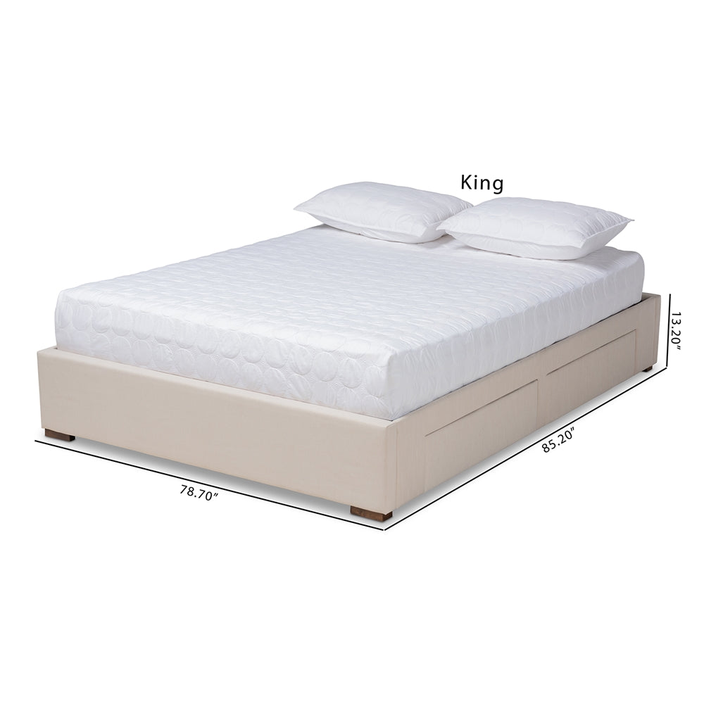 Baxton Studio Leni Modern And Contemporary Beige Fabric Upholstered 4-Drawer Queen Size Platform Storage Bed Frame