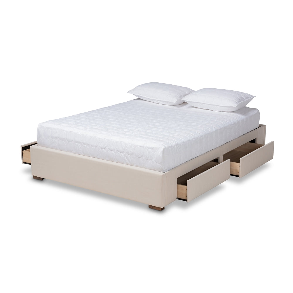 Baxton Studio Leni Modern And Contemporary Beige Fabric Upholstered 4-Drawer King Size Platform Storage Bed Frame