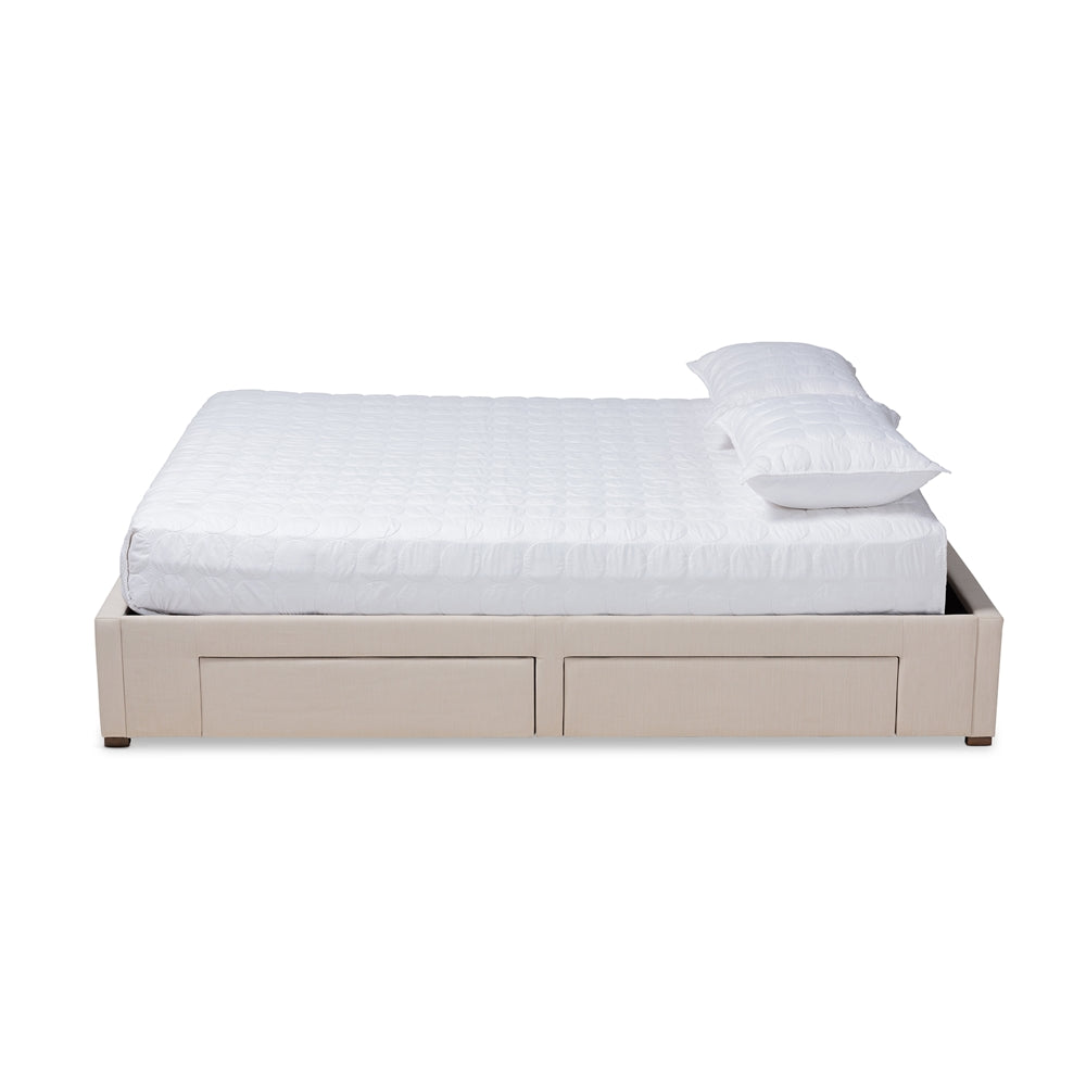 Baxton Studio Leni Modern And Contemporary Beige Fabric Upholstered 4-Drawer King Size Platform Storage Bed Frame