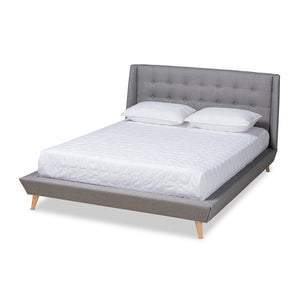 Baxton Studio Naya Mid-Century Modern Grey Fabric Upholstered Queen Size Wingback Platform Bed