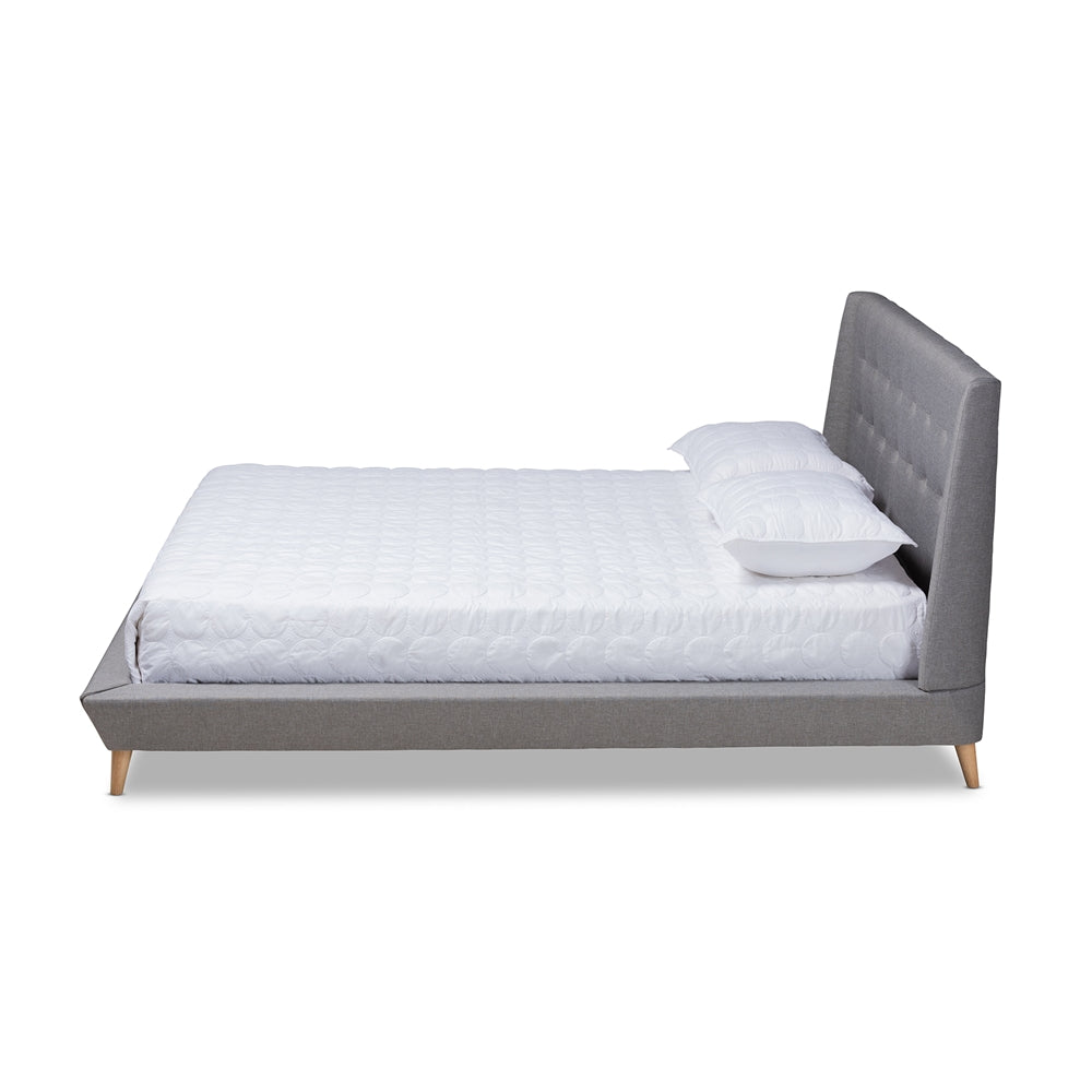 Baxton Studio Naya Mid-Century Modern Grey Fabric Upholstered King Size Wingback Platform Bed