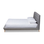 Load image into Gallery viewer, Baxton Studio Naya Mid-Century Modern Grey Fabric Upholstered King Size Wingback Platform Bed
