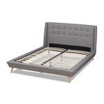 Load image into Gallery viewer, Baxton Studio Naya Mid-Century Modern Grey Fabric Upholstered King Size Wingback Platform Bed
