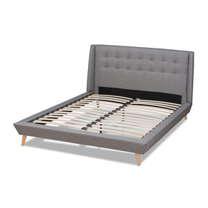 Baxton Studio Naya Mid-Century Modern Grey Fabric Upholstered King Size Wingback Platform Bed