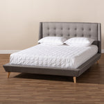 Load image into Gallery viewer, Baxton Studio Naya Mid-Century Modern Grey Fabric Upholstered King Size Wingback Platform Bed
