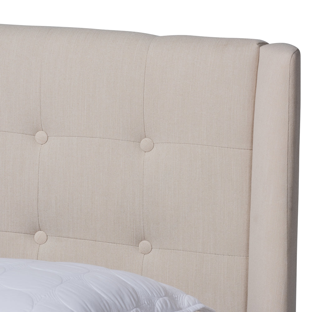 Baxton Studio Naya Mid-Century Modern Beige Fabric Upholstered Queen Size Wingback Platform Bed