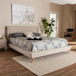 Load image into Gallery viewer, BAXTON STUDIO NAYA MID-CENTURY MODERN BEIGE FABRIC UPHOLSTERED KING SIZE WINGBACK PLATFORM BED
