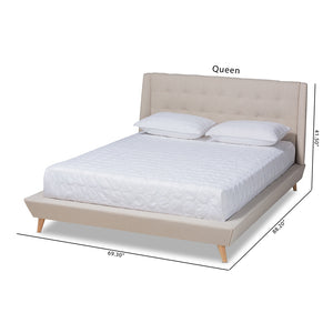 Baxton Studio Naya Mid-Century Modern Beige Fabric Upholstered Queen Size Wingback Platform Bed