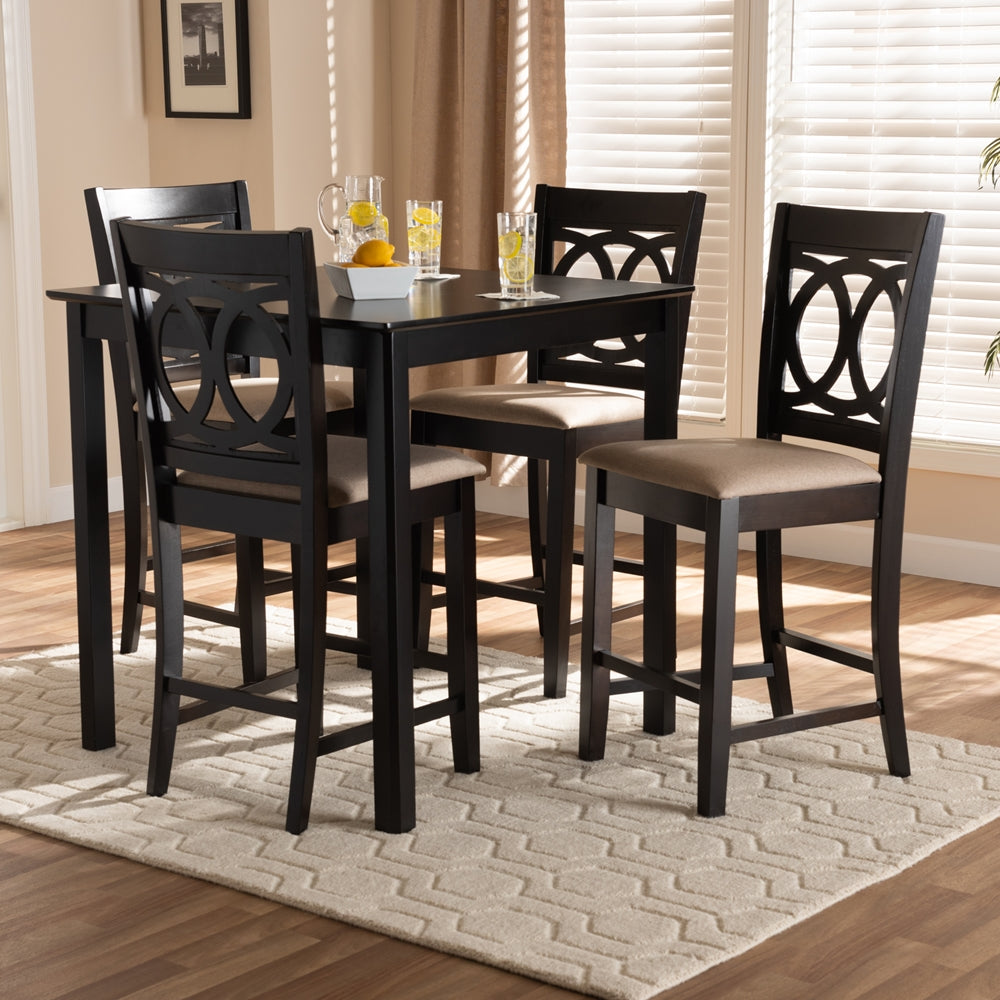 Baxton Studio Lenoir Modern And Contemporary Sand Fabric Upholstered Espresso Brown Finished 5-Piece Wood Pub Set