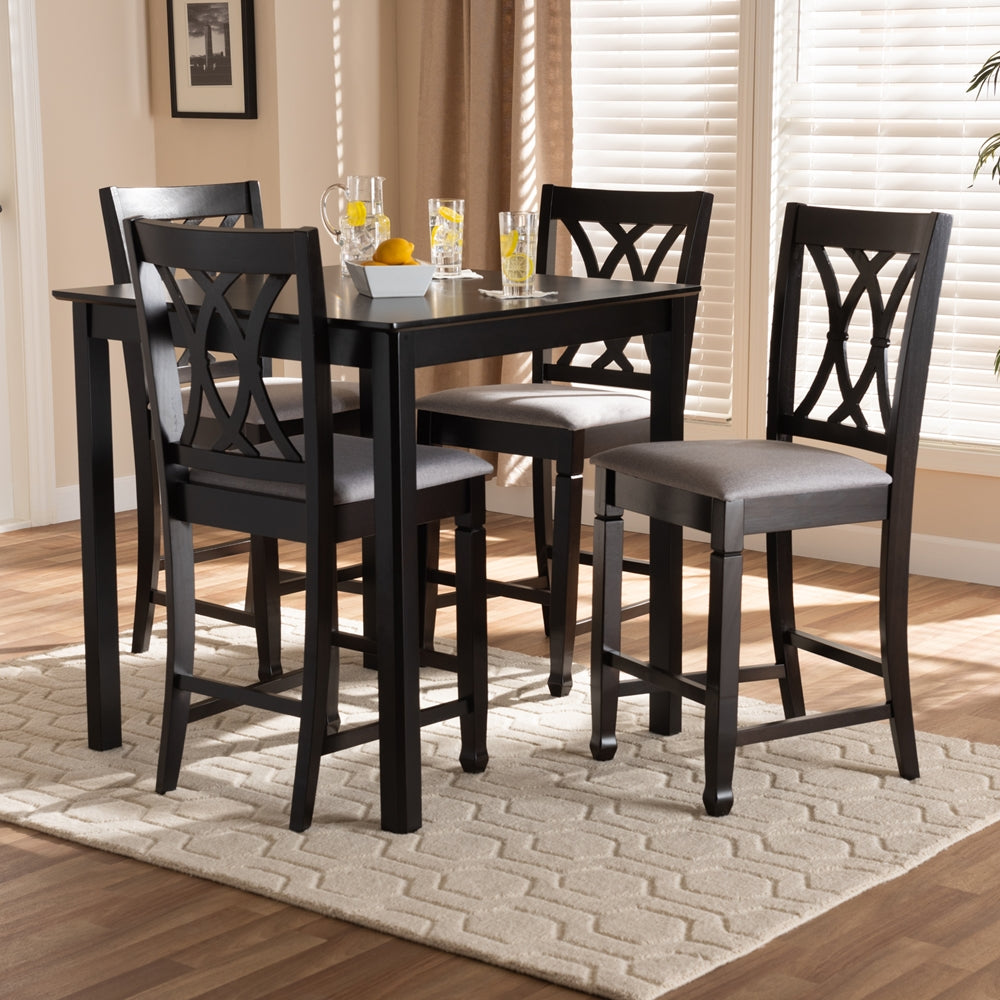 Baxton Studio Reneau Modern And Contemporary Gray Fabric Upholstered Espresso Brown Finished 5-Piece Wood Pub Set