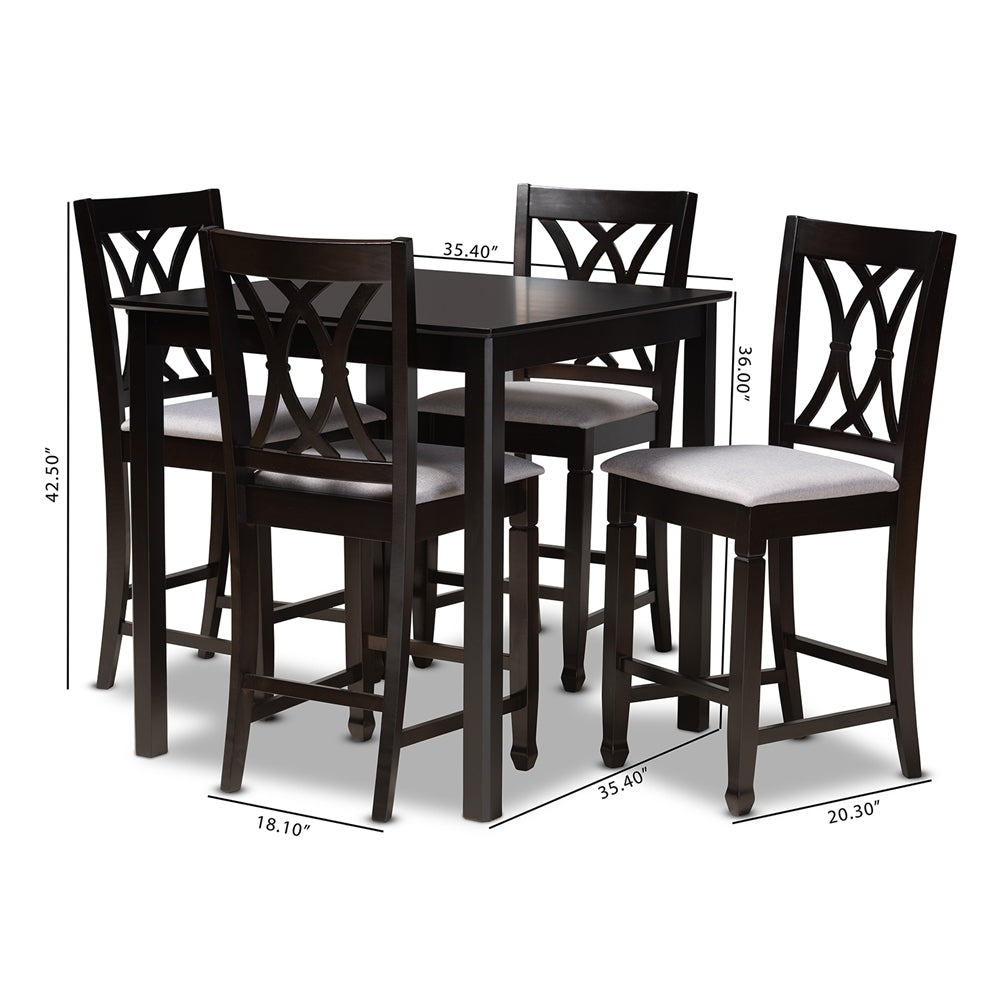 Baxton Studio Reneau Modern And Contemporary Gray Fabric Upholstered Espresso Brown Finished 5-Piece Wood Pub Set