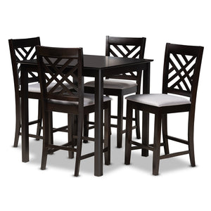 Baxton Studio Caron Modern And Contemporary Gray Fabric Upholstered Espresso Brown Finished 5-Piece Wood Pub Set