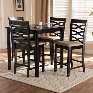 Baxton Studio Lanier Modern And Contemporary Sand Fabric Upholstered Espresso Brown Finished 5-Piece Wood Pub Set