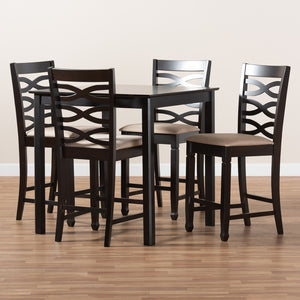 Baxton Studio Lanier Modern And Contemporary Sand Fabric Upholstered Espresso Brown Finished 5-Piece Wood Pub Set