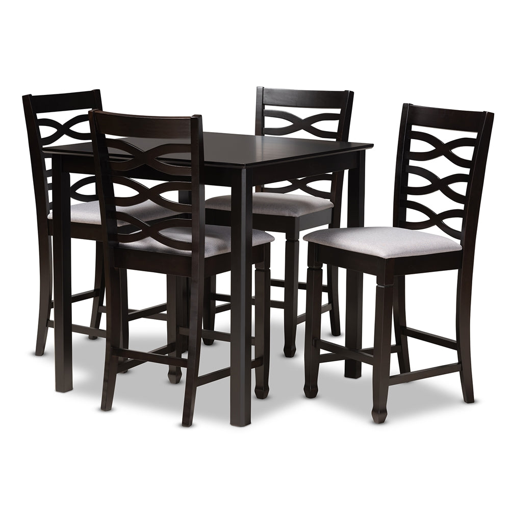 Baxton Studio Lanier Modern And Contemporary Gray Fabric Upholstered Espresso Brown Finished 5-Piece Wood Pub Set