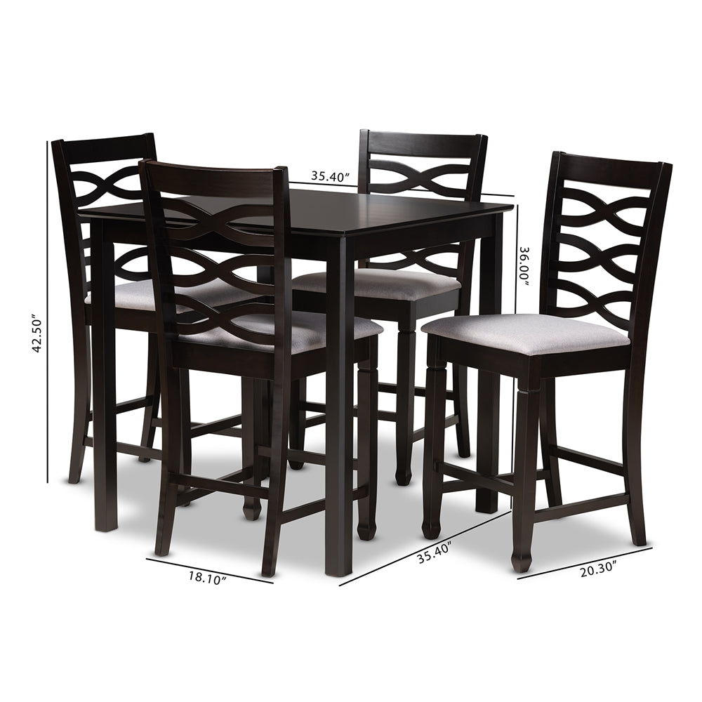 Baxton Studio Lanier Modern And Contemporary Gray Fabric Upholstered Espresso Brown Finished 5-Piece Wood Pub Set