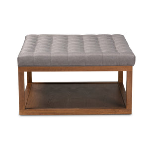 Baxton Studio Alvere Modern And Contemporary Grey Fabric Upholstered Walnut Finished Cocktail Ottoman